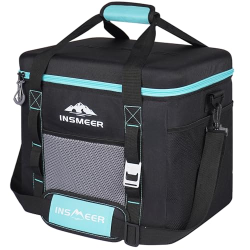 INSMEER Nevera grande de 40 L, 60 latas, plegable, con parte superior dura de EVA para bebidas, bolsa térmica térmica para camping, playa, viajes