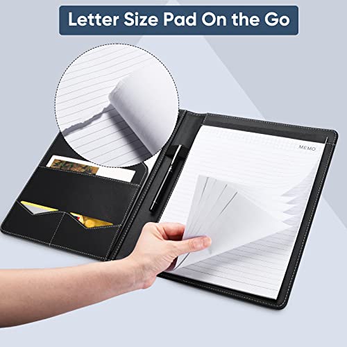 pacific mailer padfolio portfolio leather binder interview legal document organizer business card holder included letter sized writing pad piano noir faux leather matte finish