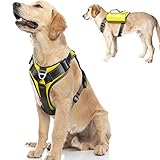 Fida Dog Harness, Multi-Functional No-Pull Pet Vest Harness with Saddle Bags Backpack, Front Leash Clip, Adjustable Soft Padded Reflective No-Choke Dog Vest Heavy Duty for Large Dog, L, Yellow