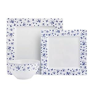 Porland Blue Passion 3 Piece Place Setting, included: 10.61” Dinner Plate, 8.66” Salad/Dessert Plate, and 5.5” Bowl, (Pattern 3)