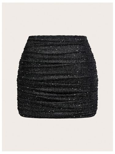 OYOANGLE Women's Plus Size Sparkly Ruched Bodycon Mini Skirt Elastic High Waist Glitter Pencil Skirts2