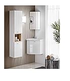 naka24 FINKA 40 cm Badmöbel Set mit Eckwaschbecken Eckschrank Hochglanz (weiß, Waschtisch Spiegel Hochschrank)
