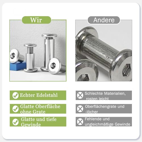 20 Stück Verbindungsschrauben M6x25mm, Hülsenschrauben, Edelstahl A2 V2A, Möbelschrauben, Schrankverbinder mit Sechskantschlüssel für Schränken, Schränken, Holzbret