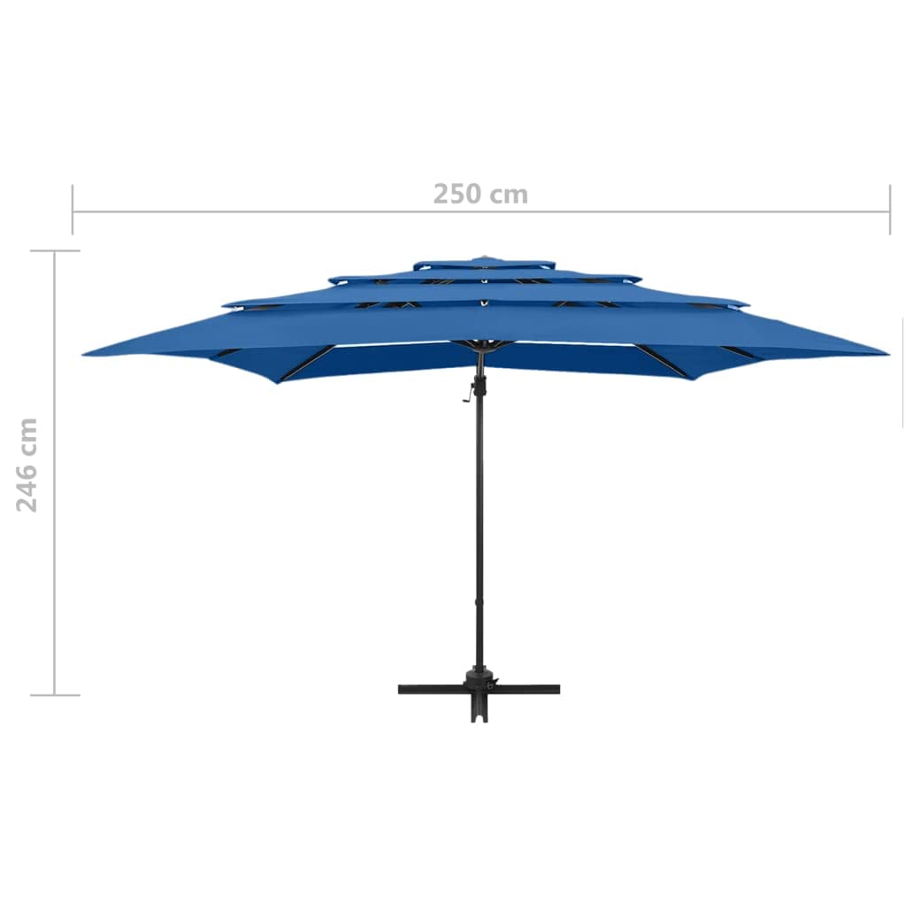 4-poziomowy parasol ogrodowy, lazurowy maszt aluminiowy powlekany proszkowo, poliester zapobiegający blaknięciu, składana korba na patio taras
