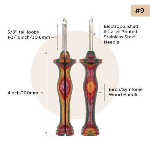 Image of The Oxford Punch Needle #9 (3 /8 inch Loop) Regular Point | Ergonomically Designed Colorful Symfonie Wood Handle | Electropolished Steel Tip | Ideal for Punch Needle Rug Hooking