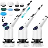 SHINER Brosse Nettoyage Electrique Rotative, Brosse Electrique Nettoyage avec 3 Vitesses, 8 Têtes, Batterie 3000mAh, Manche Extensible, étanche IPX7, Brosse Nettoyage Salle de Bain et Cuisine