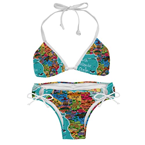Ensemble bikini pour femme motif carte de l'Afrique multicolore taille L unique