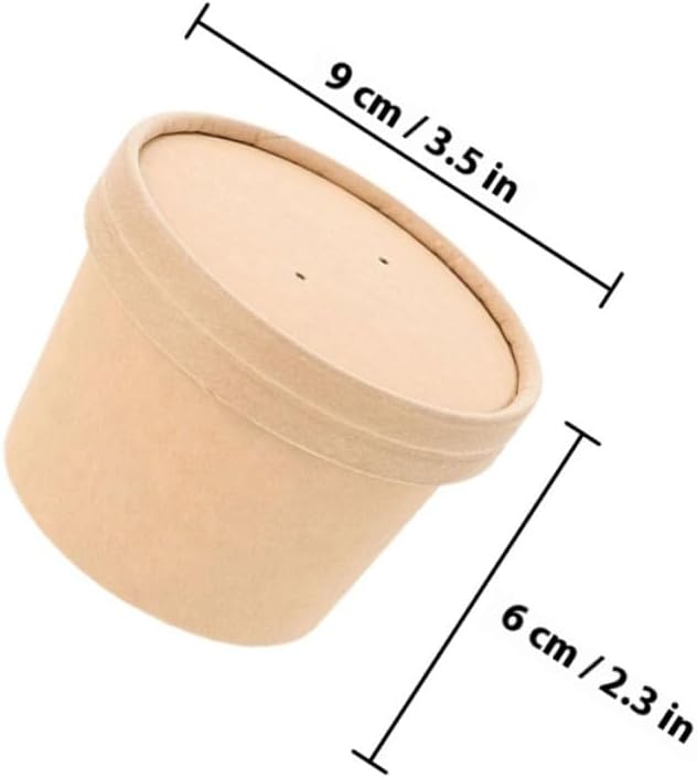 LABRIMP 50pcs Thickened Kraft Paper Ice Cream Cups with Lids 8oz Disposable round Soup Bowls for Takeout Cold Desserts Yogurt Storage and Ice Cream Serving