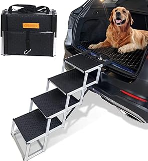 Dog Car Ramp Large dog - Extra Wide Dog Steps for Car 46x43cm, Folding Dog Ramps for Large Dog 4 Steps, Lightweight Aluminum Dog Steps Stairs for Cars Height 68-90cm