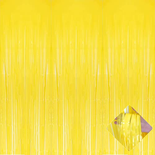 Image of 4 Pack 3.2Ft x 8.2Ft Yellow Foil Fringe Curtain Backdrop, Metallic Tinsel Foil Fringe Streamers Curtains Background for Photo Booth, Birthday, Wedding, Halloween, Christmas Party Decoration