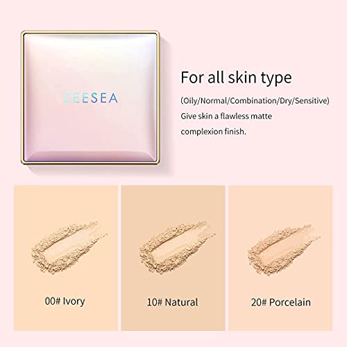 Zeesea Pink Universe Series Pressed Powder, Matte Oil Control Lightweight Long Lasting Face Finishing Powder Compact (20# Sensitive Skin) #TOP5