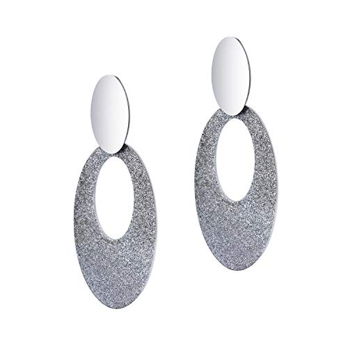 555Jewelry Stainless Steel Sandblasted Sparkly Glittering Double Oval Drop Earrings, Dangle Earrings For Women, Drop Earrings For Women & Girls, Silver #TOP7
