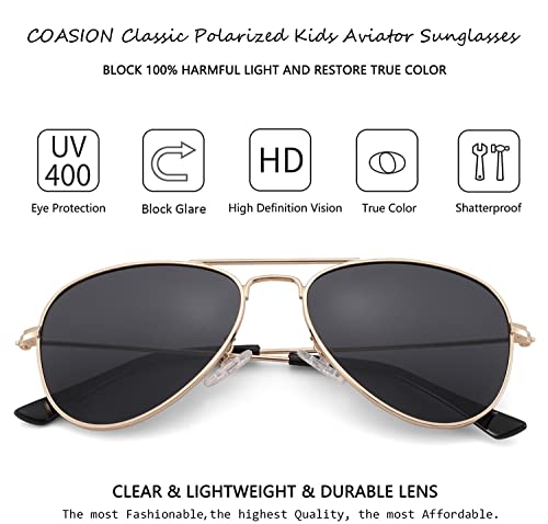 COASION Classic Polarized Kids Small Aviator Sunglasses for Girls and Boys Age 3-164