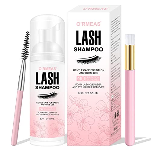Lash Shampoo for Eyelash 60ML + Brush & Mascara Wand Eyelid Foaming Cleansing, Extension Cleanser Remover,Makeup Remover,Salon and Home Use