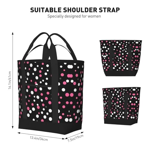 Sac isotherme grande capacité sac de courses réutilisable noir à pois - 3