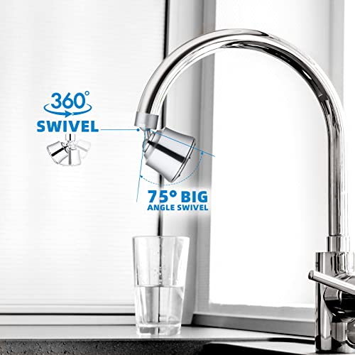 Swivel Faucet Head for Kitchen Sink, Kitchen Faucet Attachment with 2 Ball Joint, Sink Nozzle Sprayer Attachment, 360° Kitchen Faucet Aerator Replacement, Chrome Polished