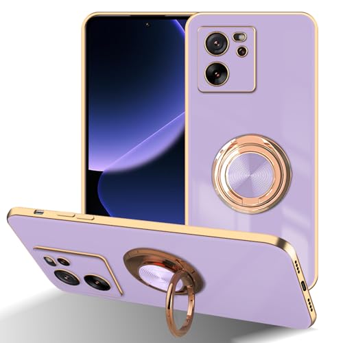 LuFiYa Xiaomi 13T / 13T Pro 用 ケース リング付き カバー TPU素材 スタンド機 スマホケース 軽量 耐衝撃 薄い 擦り傷防止 落下防止 車載ホルダー 360°回転 ケース 5G 対応 (紫)
