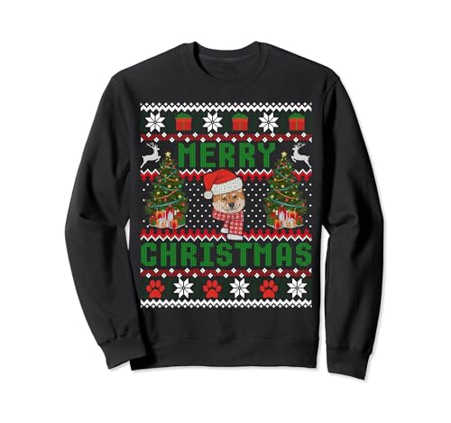 Fröhliche Weihnachtsbeleuchtung Ugly Shiba Inu Weihnachtspullover Sweatshirt