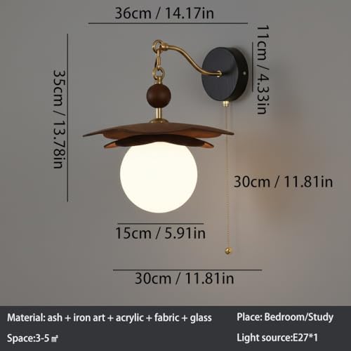 Aplique de pared nórdico E27 con globo de vidrio esmerilado y brazo de madera 6