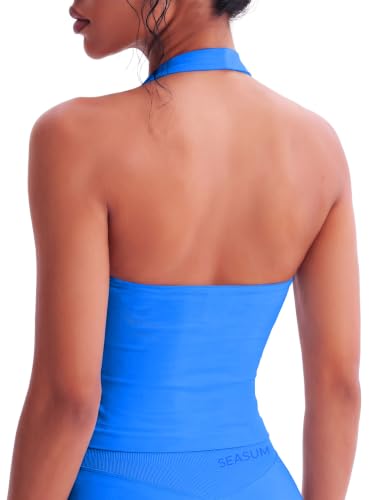 SEASUM Women's Halter Workout Tank Top Built-in Sports Bra Open Back Yoga - image 6