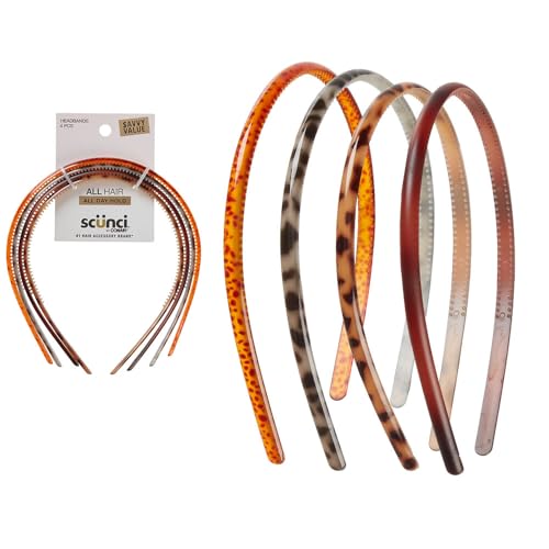 Scunci by Conair Effortless Beauty Skinny headband -plastic Headbands for Women and Men - hair accessories for women - Assorted Tortoise - 4 Count - image 1