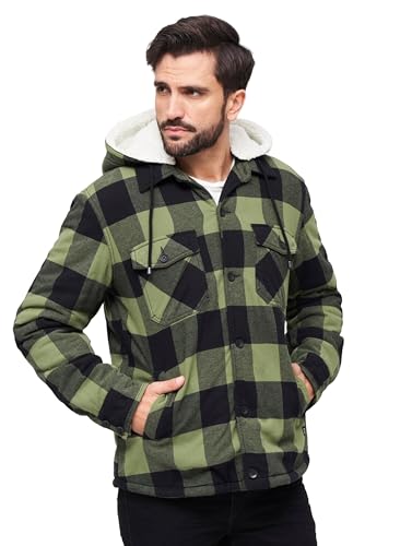 Brandit Lumber Jacket Hooded, Hombre, negro+oliva, XL