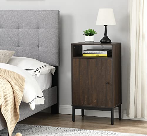 Fivegiven Small Accent Storage Cabinet With Door And Upper Shelves Rustic Wooden Industrial Espresso #TOP3