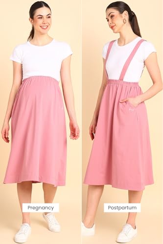 Image of ZELENA Maternity Jersey Skirt for Women with Pockets | 100% Soft Cotton Pregnancy & Postpartum Skirt | Stretchable Maternity Skirt with Detachable Strap for Mothers