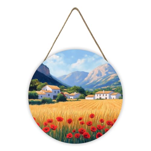 Honozo Rural Landscape Wood Circle Sign 8x8 Inch, Classic Wooden