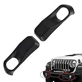  2 pièces garniture de couverture de calandre de phare antibrouillard de pare-chocs avant for Jeep for Wrangler JL avec pare-chocs avant en acier Rubicon 10e anniversaire 2018-2022(Black-Without Holes)