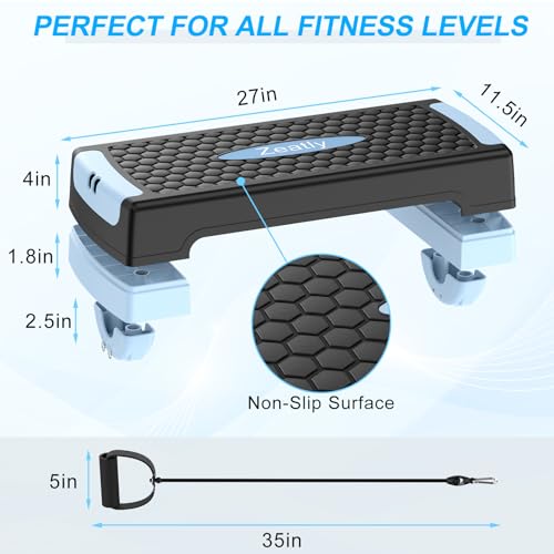 Zeatly Aerobic St4-In-1 Aerobic Step Platform, 4” 6” Adjustable Exercise Step, Multifunctional Balance Board, Workout Step Platform for Exercise at Home & Gym, Aerobic Stepper with 2 Resistance Bands for Fitnessep Platform - Thumbnail 7