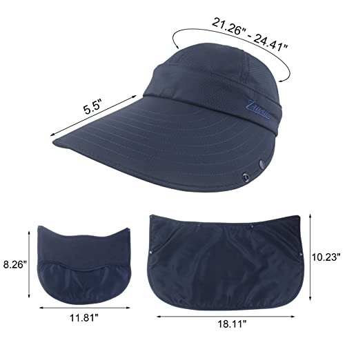 Women Summer Sun Protection Hat Wide Brim Uv Hats Removable Neck Face Flap Cap With Ponytail Hole For Fishing Climbing Gardening Navy #TOP3