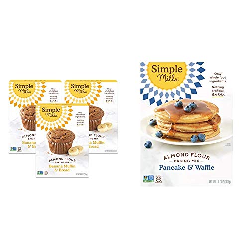 Simple Mills Almond Flour Baking Mix, Gluten Free Banana Bread Mix, Muffin Pan Ready, Made With Whole Foods, 3 Count & Almond Flour Pancake Mix & Waffle Mix, Gluten Free #TOP22
