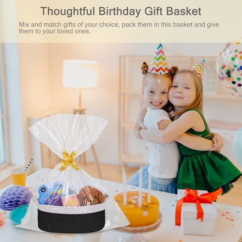 Image of Small Empty Gift Basket with Bag & Ribbons, White & Black