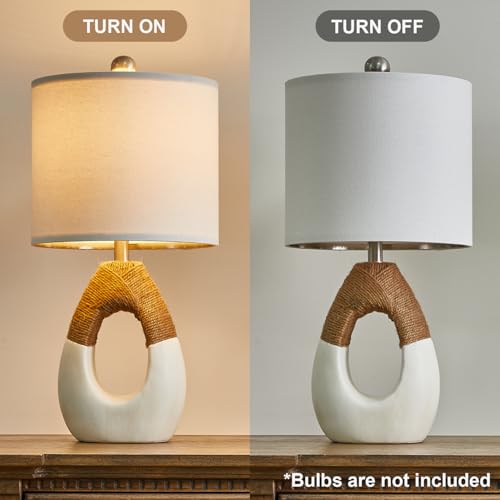 OYEARS Boho Table Lamps Bedroom Living Room Set 2 Small Farmhouse Rattan Table Lamp 19”Rustic Home Decoration Nightstand Bedside Lamp for Office Compatible with Smart Light Bulbs(Not Include Bulbs) - Image 3