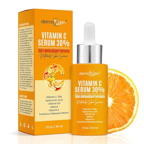 DERMAXGEN Vitamin C Face Serum Set – Organic Formula with Hyaluronic Acid, Retinol, Vitamin E & B – Hydrating & Nourishing Skincare for a Radiant Look – 8 Fl Oz + 1 Fl Oz
