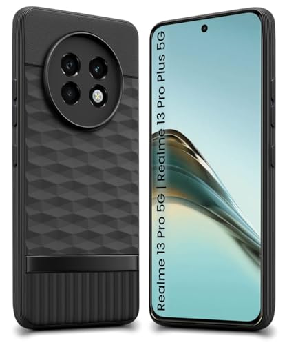 Image of WOW IMAGINE Back Cover for Realme 13 Pro 5G | Realme 13 Pro Plus 5G with Hexa Cube Design | Soft Rubberised Case | Inner Velvet Fabric | Matte Silicone Flexible Mobile Case | Camera Protection - Black