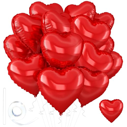Image of Red Heart Ballloons,18 Inch Bright R Foil Love Heart Shaped Balloons 12Pcs Red love balloon for Anniversary Wedding Birthday Party Baby Shower Valentines Day Decorations(12Pcs)