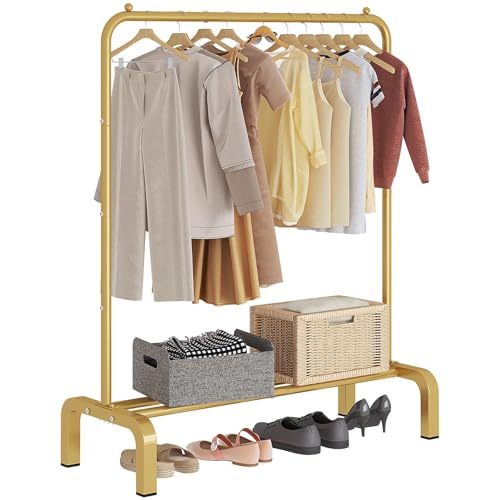 JIUYOTREE Standard Clothes Clothing Garment Rack with Storage Shelves Clothes Organizer for Hanging...