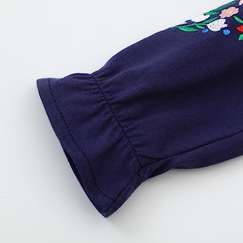 Image of Girls Cotton Long Sleeve Casual Cartoon Appliques Striped Jersey Dresses