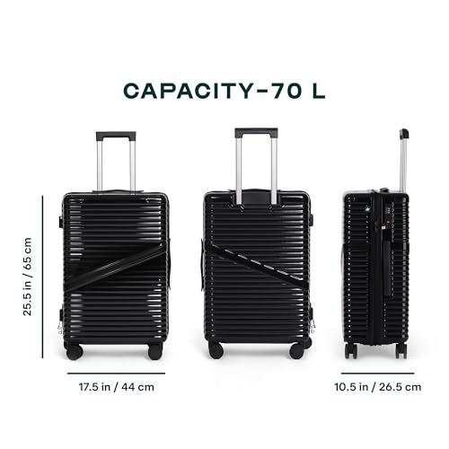 Image of Assembly 24-Inch Trolley Bag Medium Size with 8 Wheels & TSA Lock, Polycarbonate Hard Shell Check in Luggage Trolley for Weekend & Business Travel Trips, Black