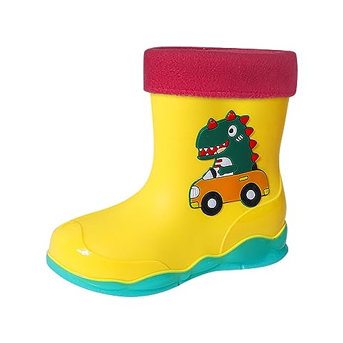 Unisex-Child Kids Rubber Waterproof Green Rain Boot For Boys And Girls Cute Dinosaur Cartoon Rain Shoes Mud Boots