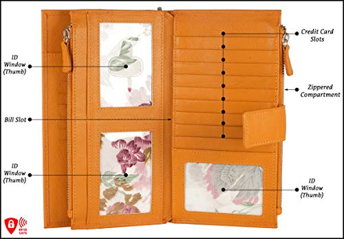 Mou Meraki Women's Large Capacity Rfid Blocking Genuine Leather Wristlet Wallet Clutch Organizer with Zipper Pocket3