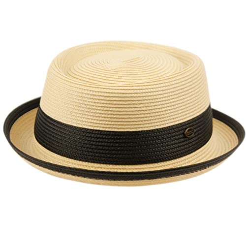 Image of Men's Fancy Summer Straw Pork Pie Derby Fedora Upturn Brim Hat