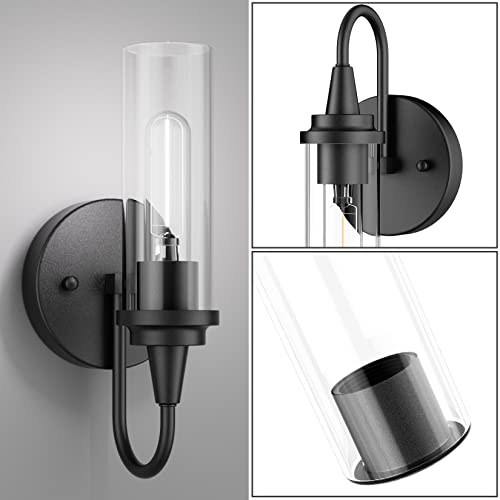 Ralbay Black Wall Sconces Set Of 2 Matte Black Sconce Lights Clear Glass Shade Black Vanity Lights Modern Industrial Indoor Wall Lighting For Home Decor Bathroom Kitchen Living Room Hallway #TOP4