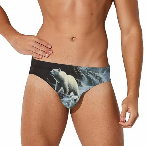 White Bears in The Wilder Mens Swim Briefs Bikini Sexy Low Rise Trunks Swimsuit Bathing Suit Beach