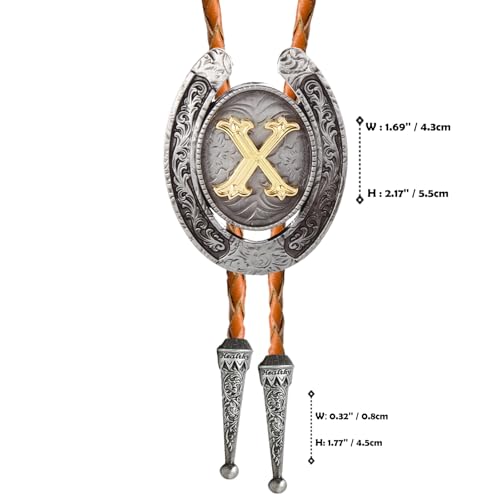 Image of Vintage Western Cowboy Monogram Initial Letter Bolo Tie for Men | Premium brown braided leather, adjustable sliding clasp, anti-tarnish alloy pendant, versatile A-Z western bolo tie