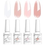 Vishine 4Pcs Jelly Nude Pink Milky White Rose Gel Nail Polish Set Sheer Clear Crystal Translucent French Manicure Gel Nail Polish Kit 8ml
