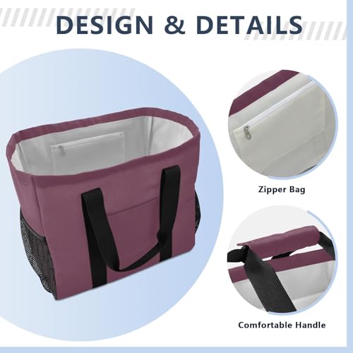 YETTASBIN Wine Red Large Foldable Travel Tote Bag, Lightweight Waterproof Swim Pool Bag with Handles & Pocket for Beach Outdoor, Reusable Grocery Bag for Kitchen, Shopping4