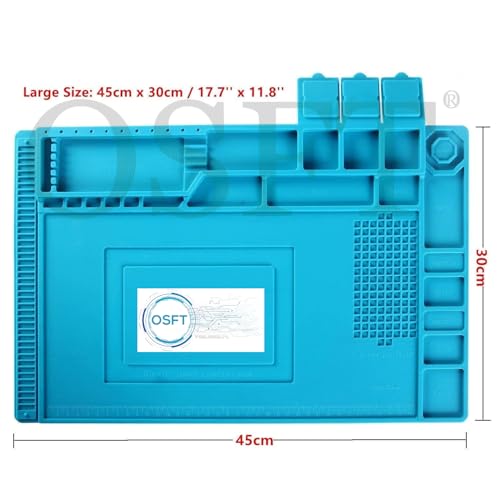 Image of Premium Soldering Mat Insulation Silicone Magnetic Repair Work Mat Heat-Resistant Mat for BGA and Gun Soldering Iron, Workbench, Cell Phone Laptop Repair, Size: 17.8 x 11.8 inch (Blue)
